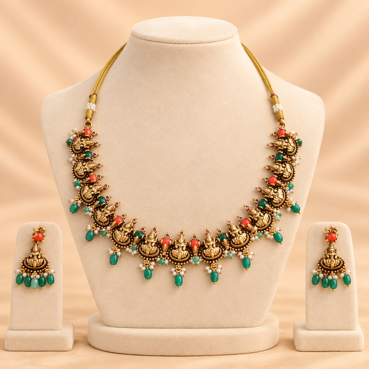 Traditional Antique Gold Temple Jewellery Set