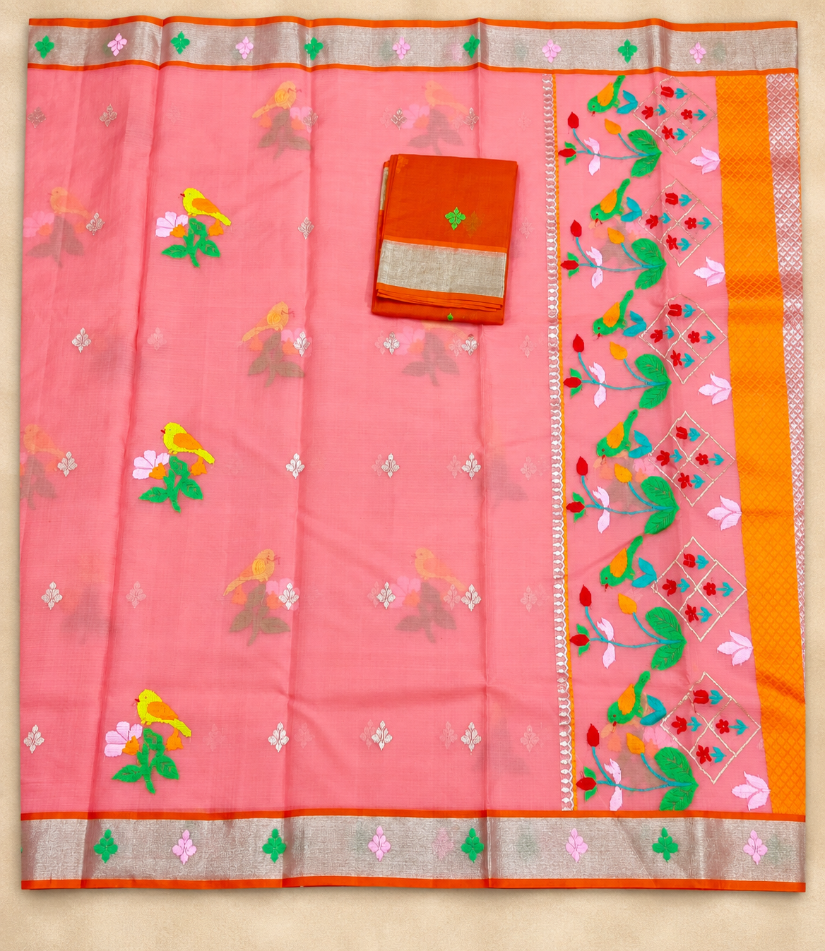 Pink Zari Kota Handloom Saree
