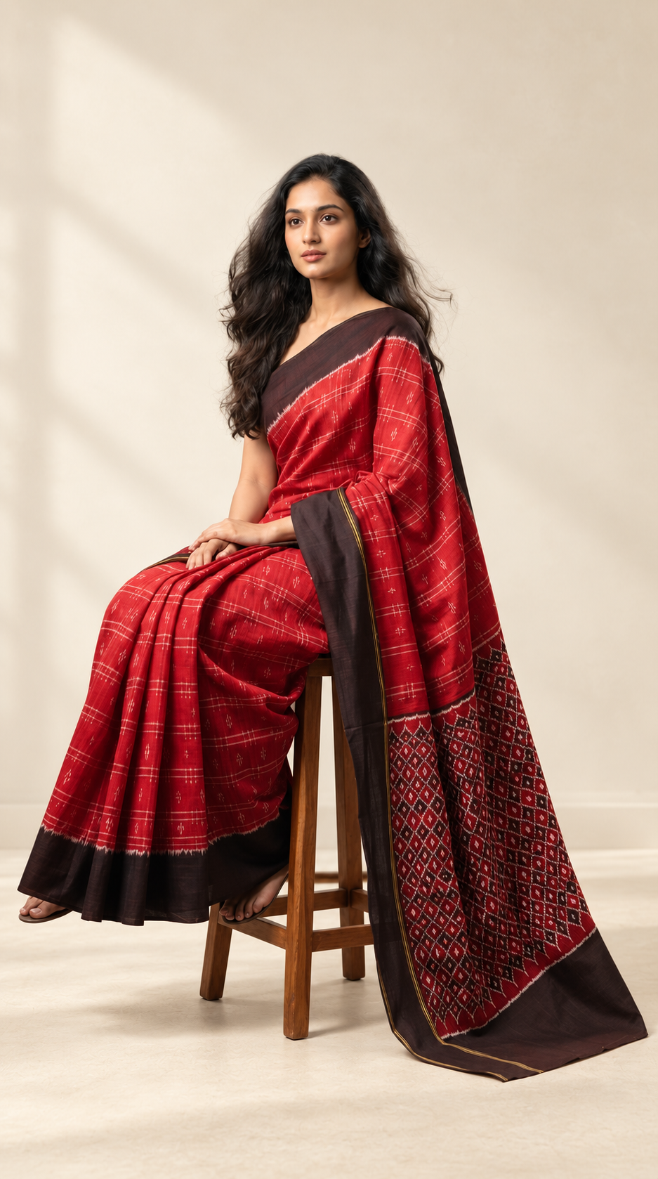 Scarlet_and_Black_Pochampally_Ikkat_Pure_Silk_Saree