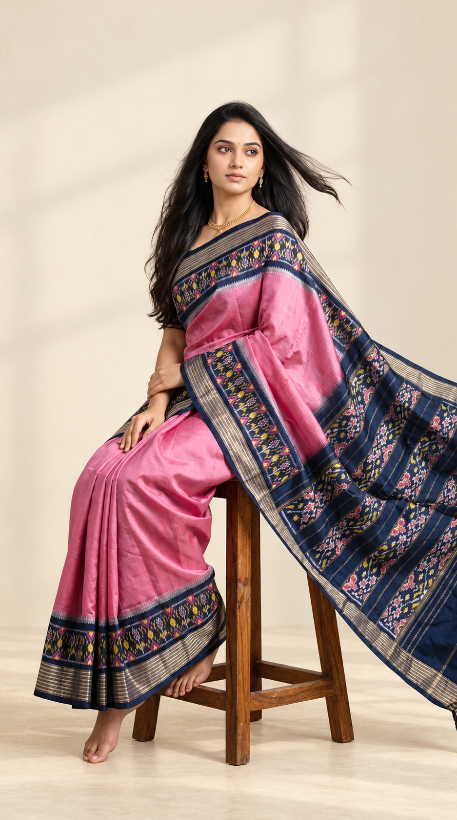 Rose_Pink_and_Navy_Pochampally_Ikkat_Pure_Silk_Saree