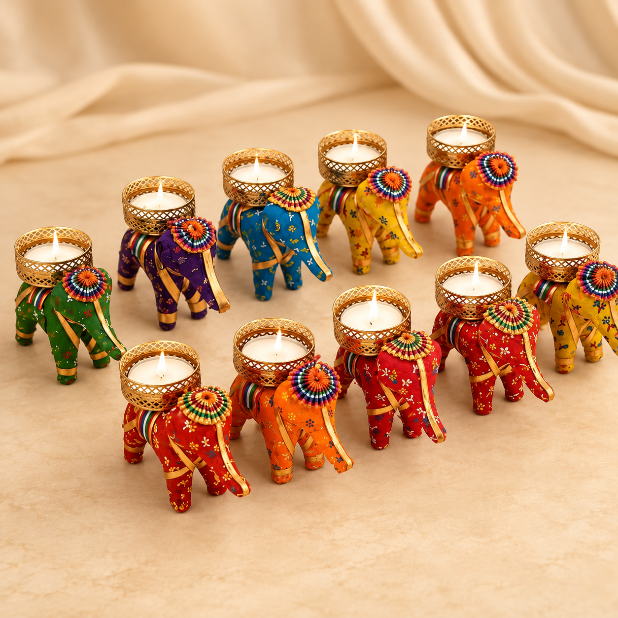 Colorful Elephant Tealight Holder Set