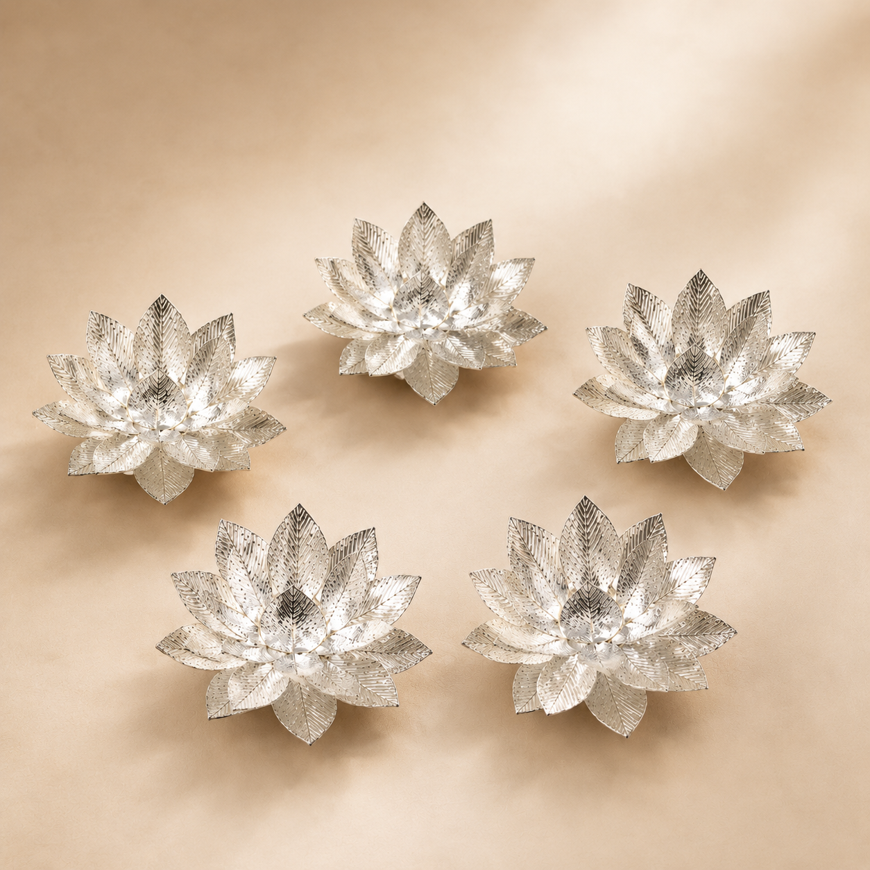 German Silver Pooja Ritual Flowers Set (108 Pcs)