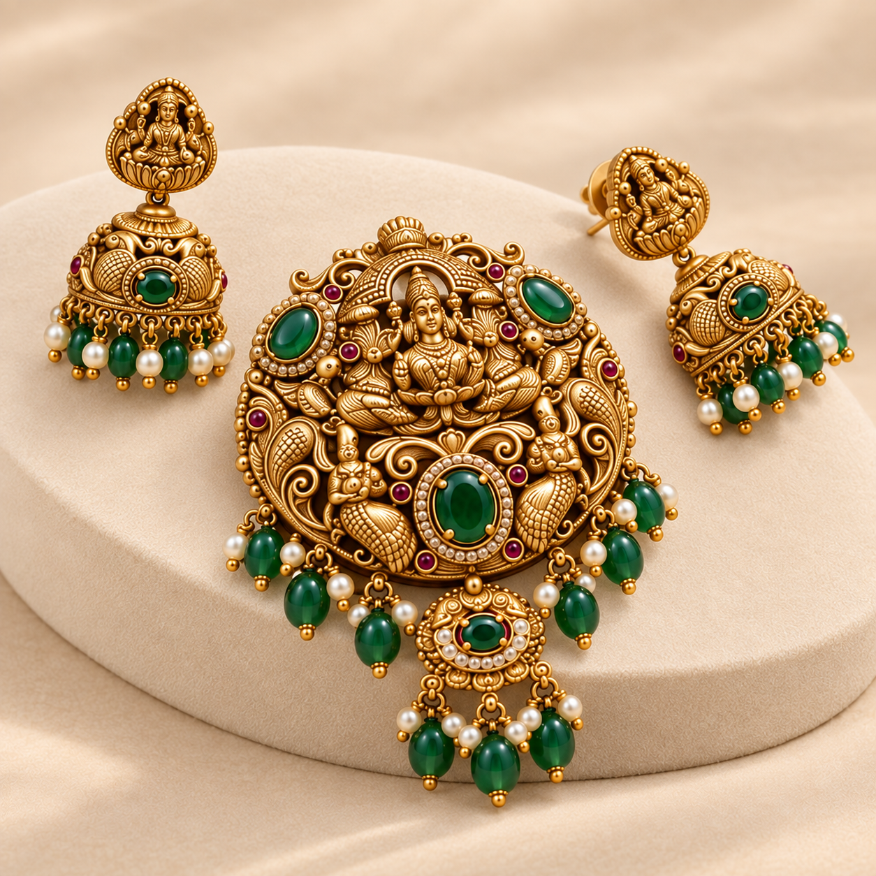 Lakshmi Temple Pendant Set