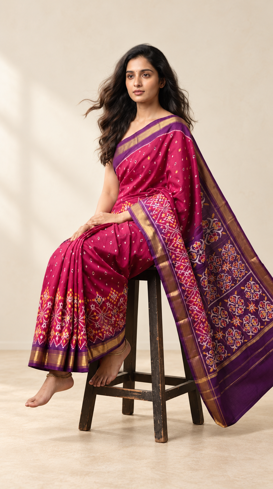 Magenta_and_Purple_Pochampally_Ikkat_Pure_Silk_Saree