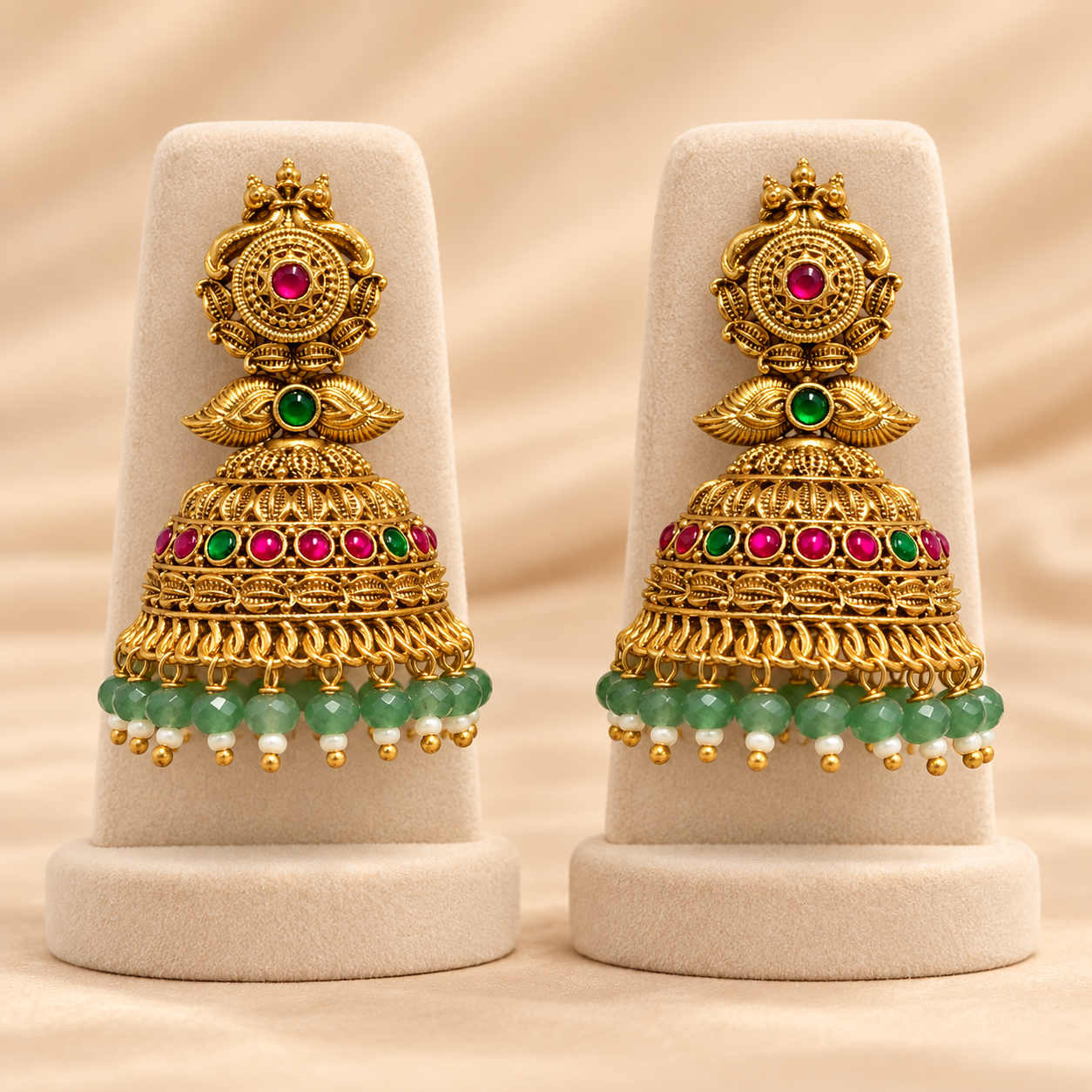 Ruby_Green_Temple_Jhumka_Earrings
