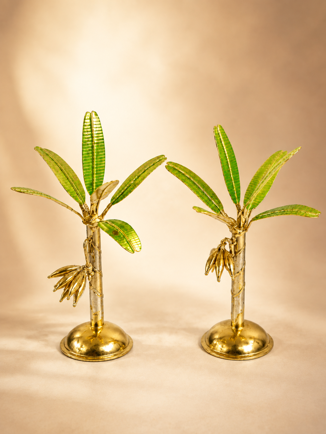 Handcrafted German Silver Decorative Banana Trees Pair for Puja Mandap