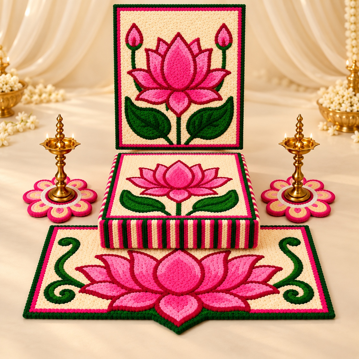 Lotus Embroidered Pooja Décor Set