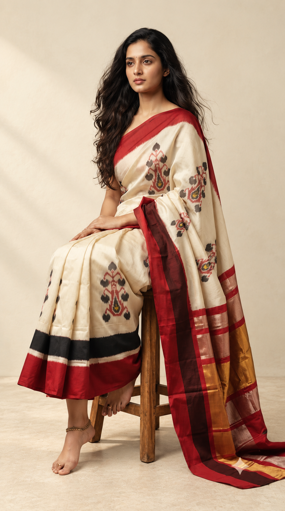 Ivory_and_Crimson_Pochampally_Ikkat_Pure_Silk_Saree