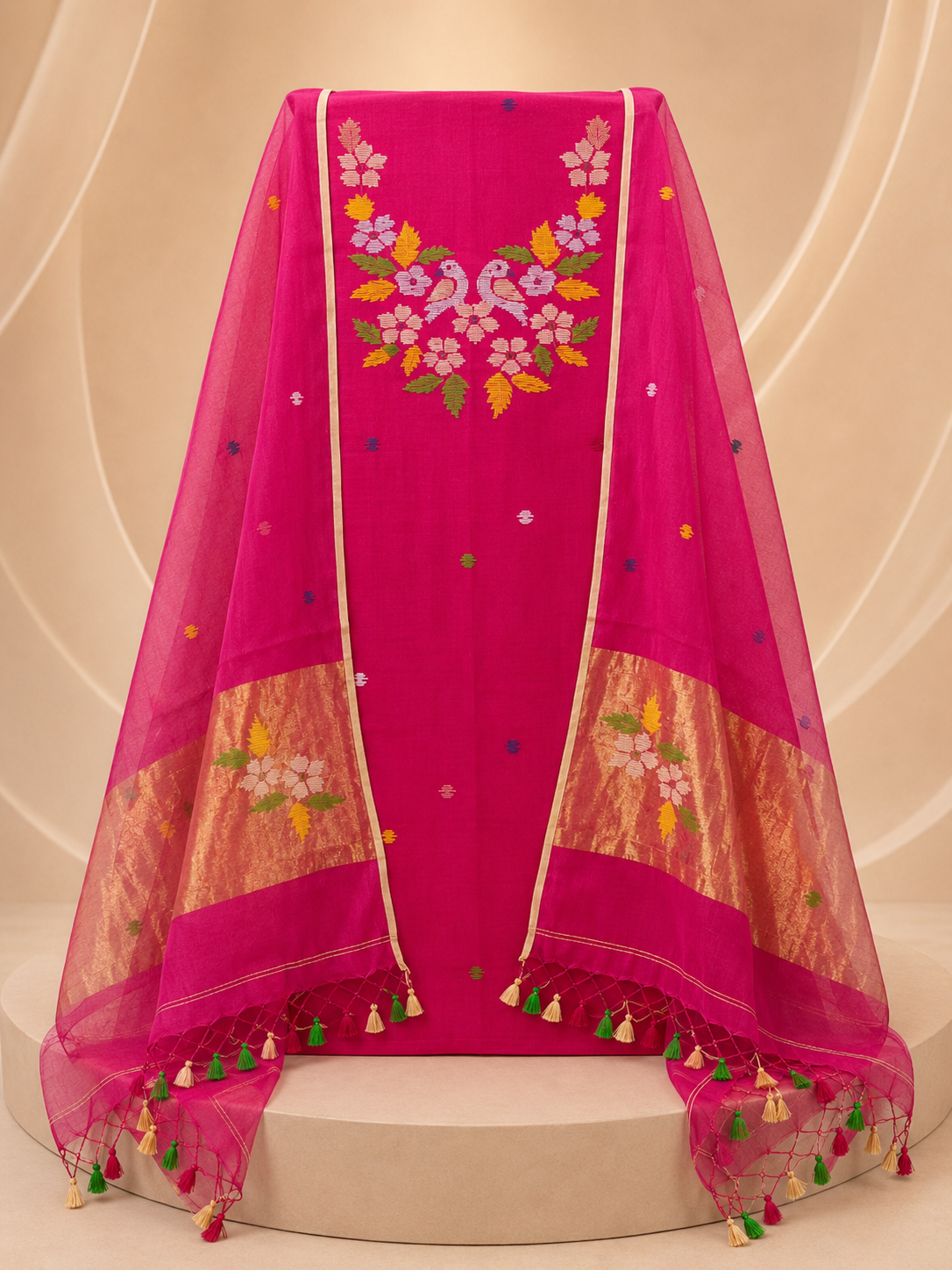 Handwoven Jamdani Cotton Silk 2-Piece Unstitched Suit Material Set