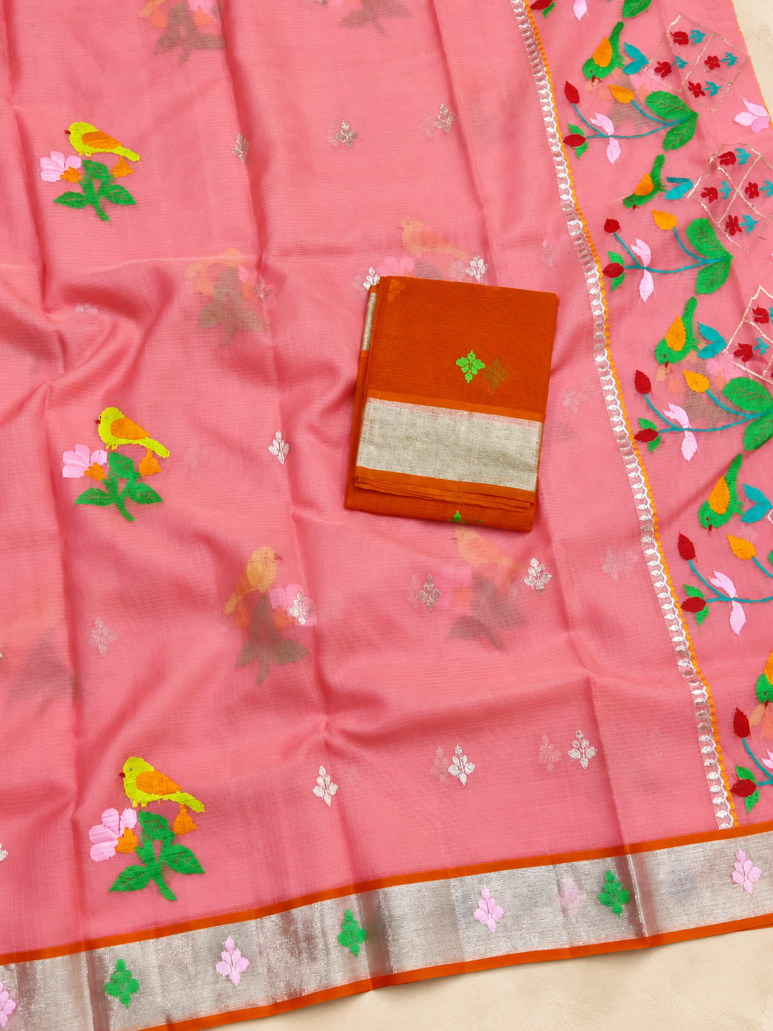 Pink Zari Kota Handloom Saree