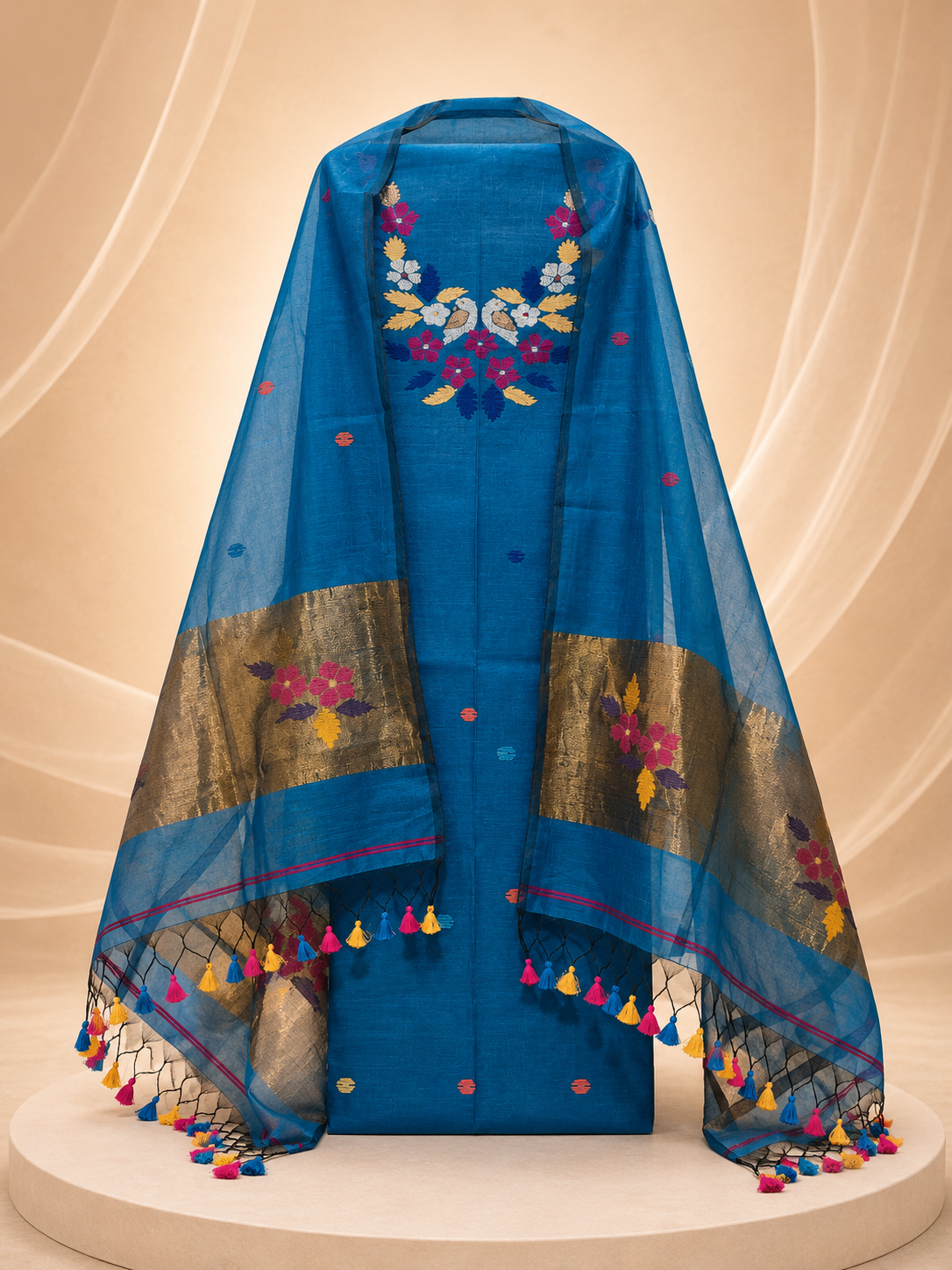 Handwoven Jamdani Cotton Silk 2-Piece Unstitched Suit Material Set