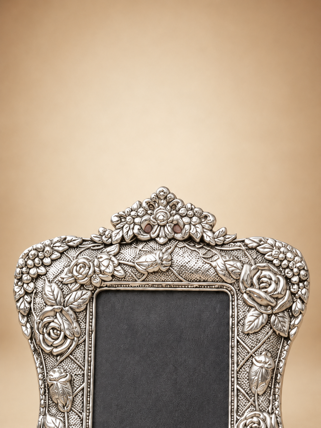 German Silver Photo Frame - Embossed Rose & Floral Design