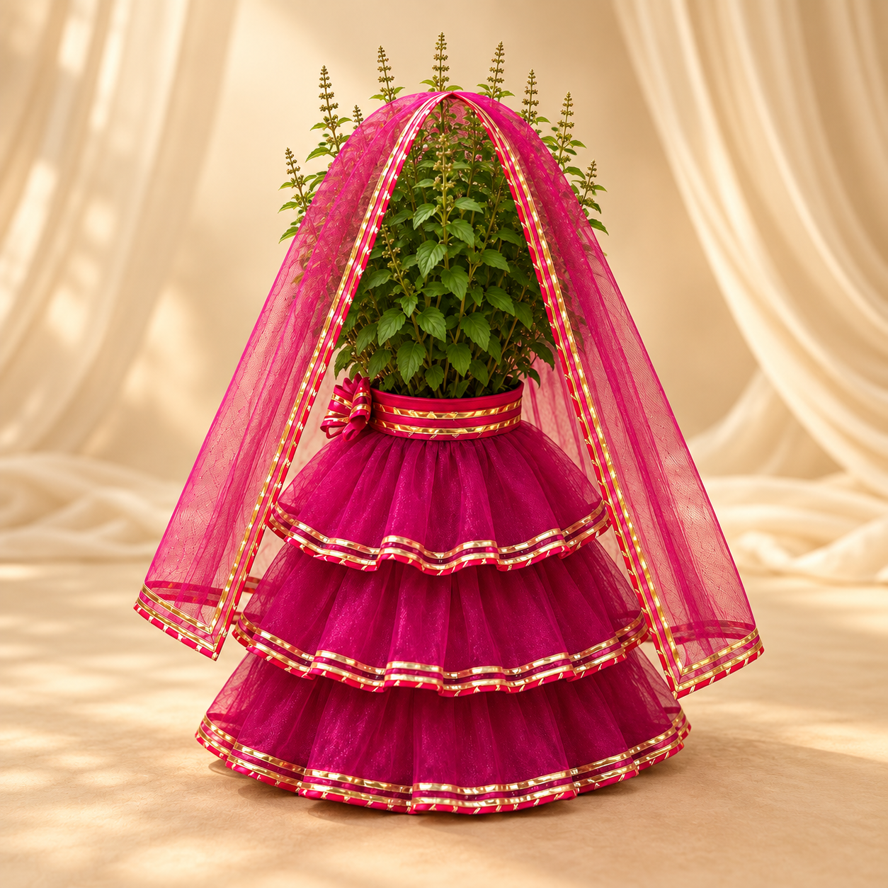 Festive Pink Tulsi Plant Décor