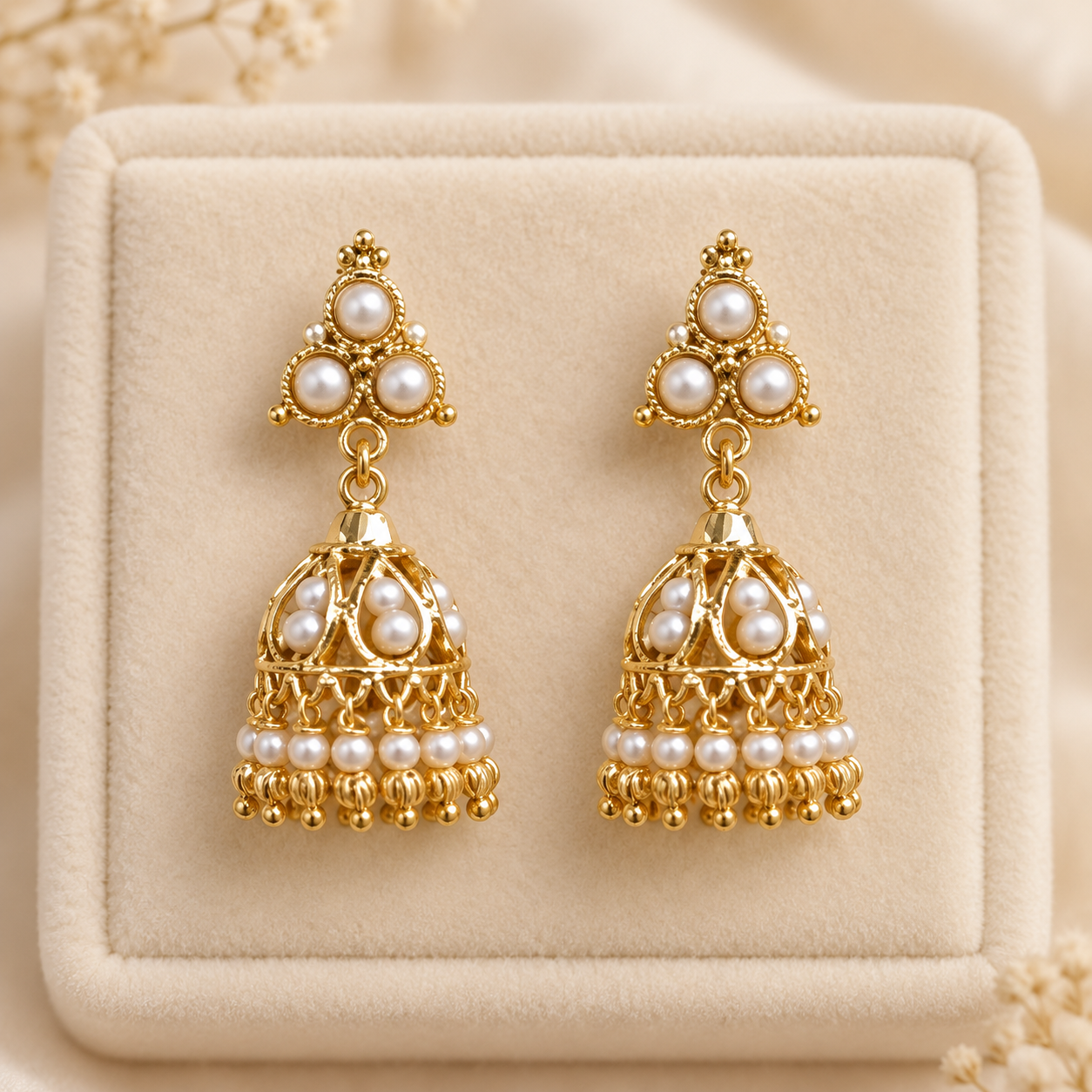 Elegant Pearl Jhumka Earrings
