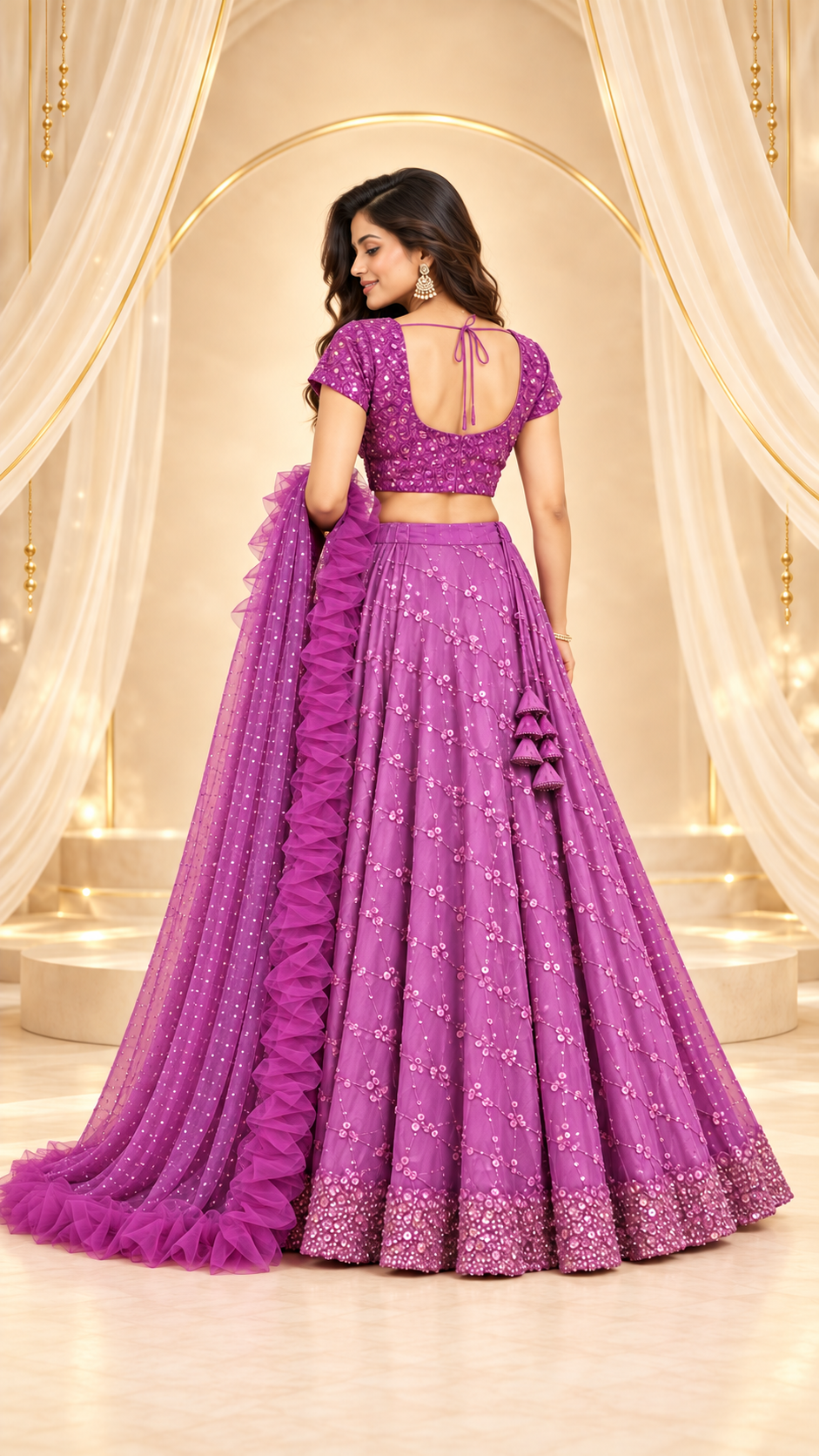 Purple Embroidered Lehenga Set
