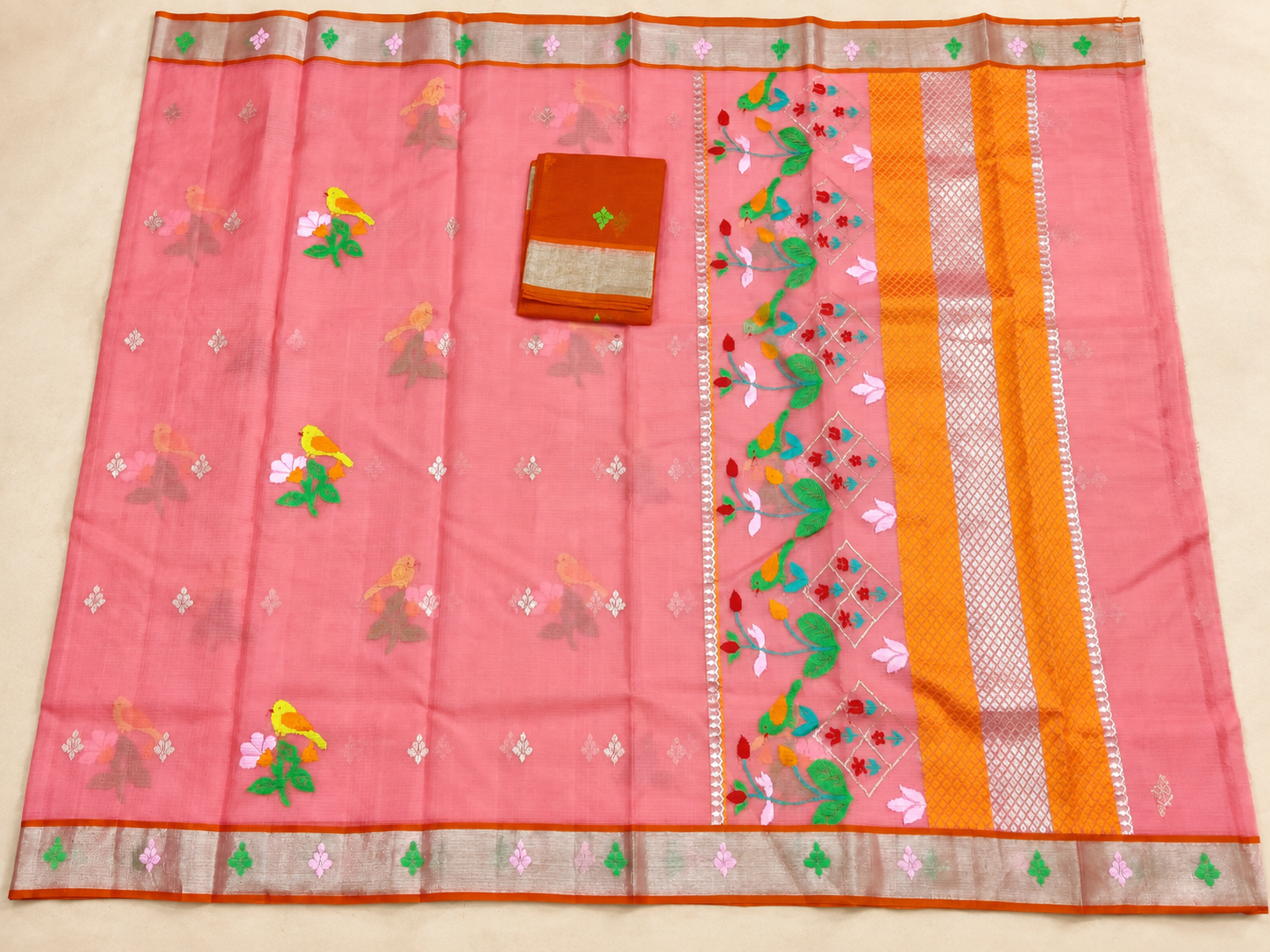 Pink Zari Kota Handloom Saree