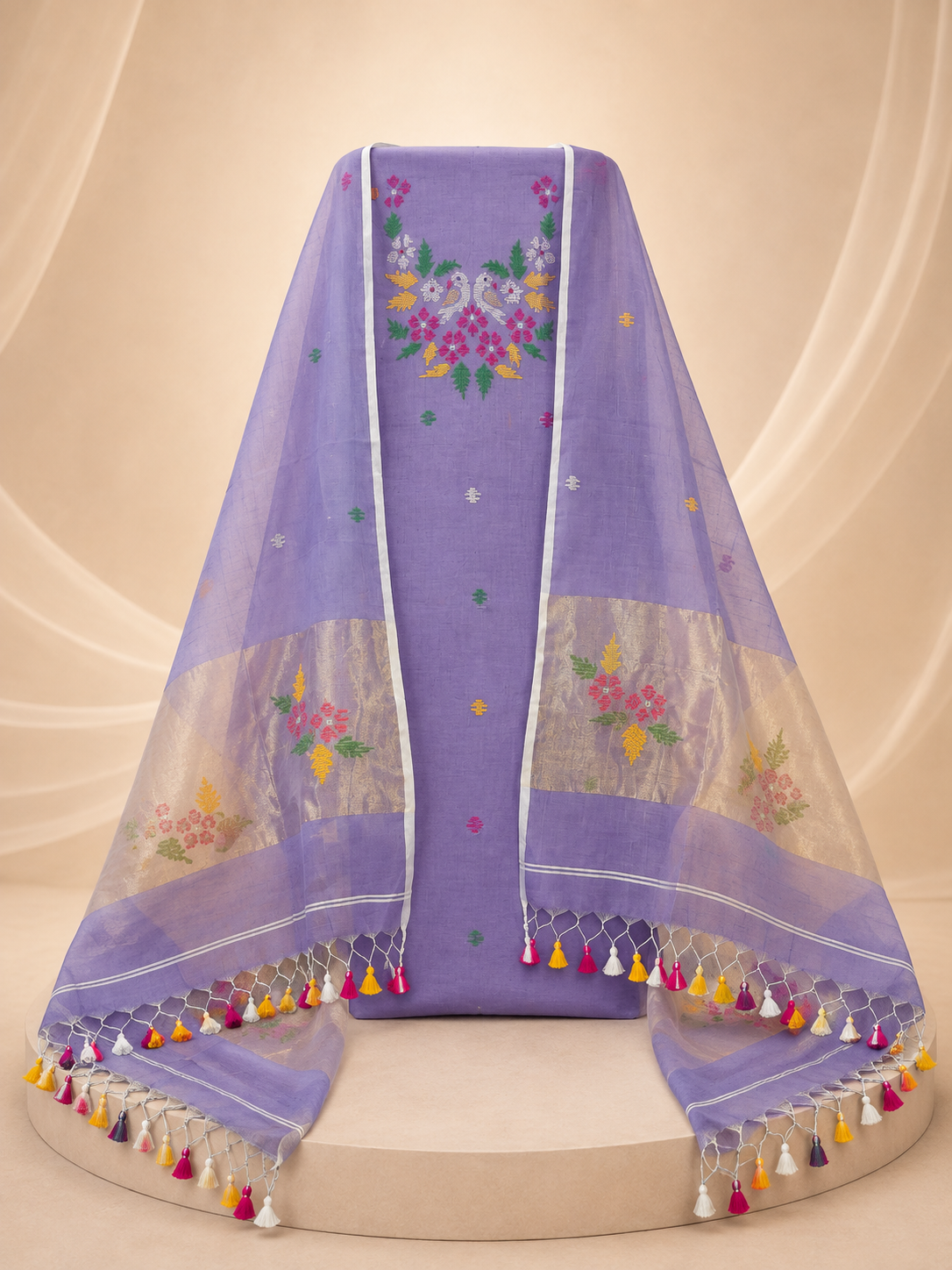 Handwoven Jamdani Cotton Silk 2-Piece Unstitched Suit Material Set