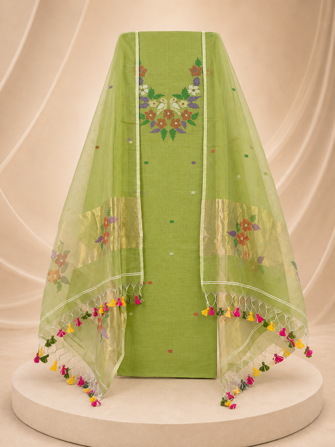 Handwoven Jamdani Cotton Silk 2-Piece Unstitched Suit Material Set