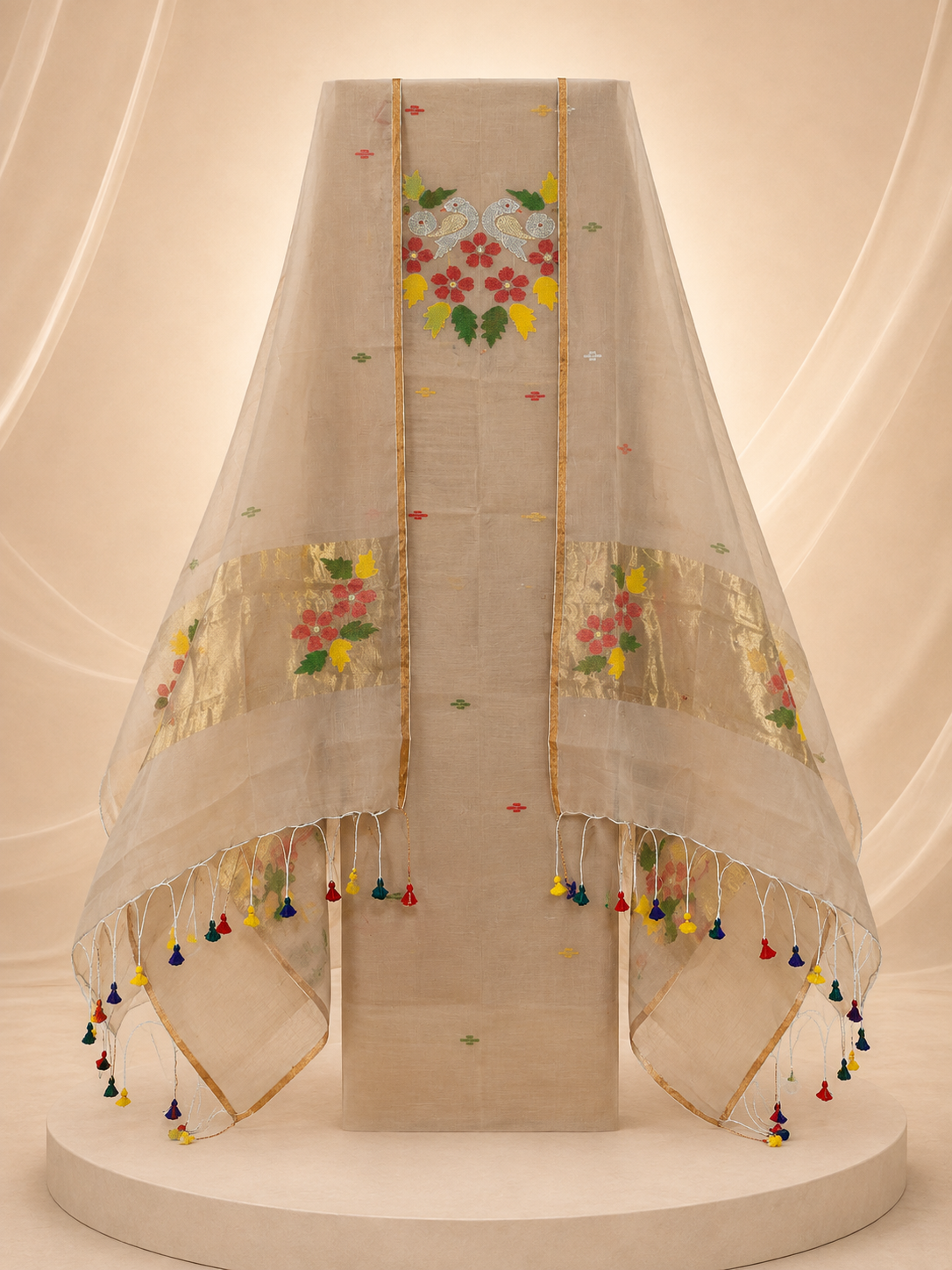 Handwoven Jamdani Cotton Silk 2-Piece Unstitched Suit Material Set