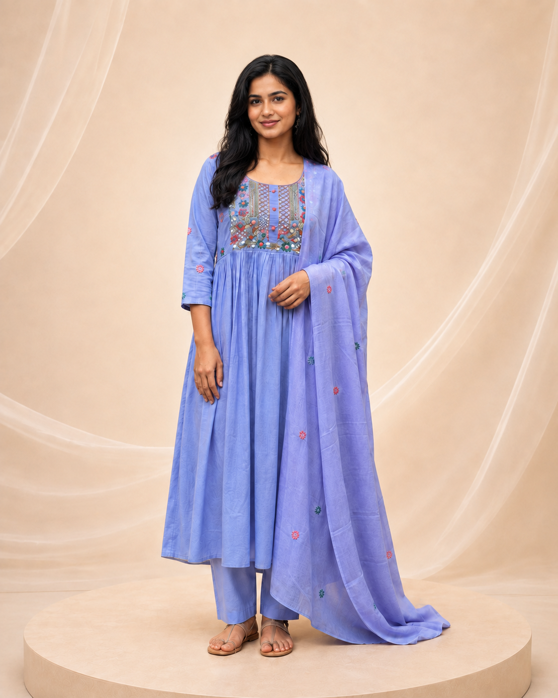 Lavender Bloom Embroidered 3-Piece Anarkali Set