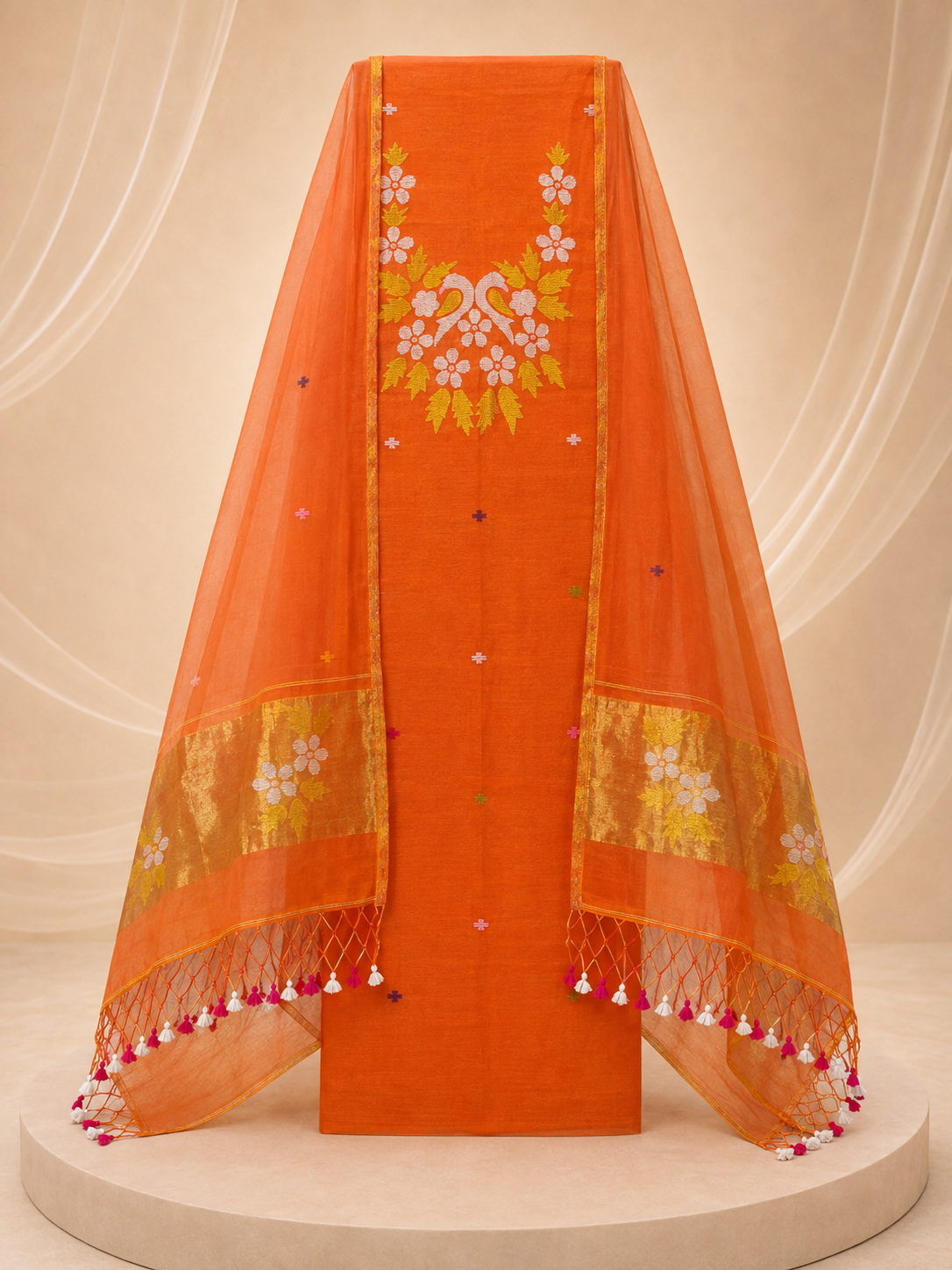 Handwoven Jamdani Cotton Silk 2-Piece Unstitched Suit Material Set