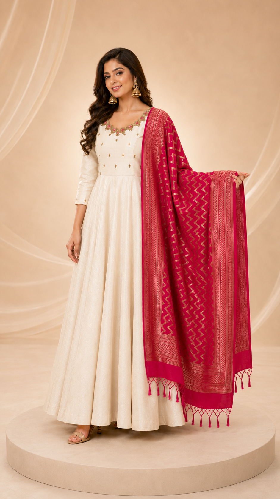 Ivory grace with pink dupatta
