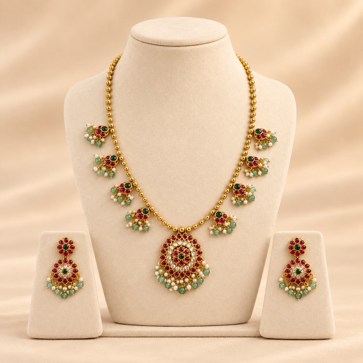 Traditional Floral Charm Gold Necklace Set