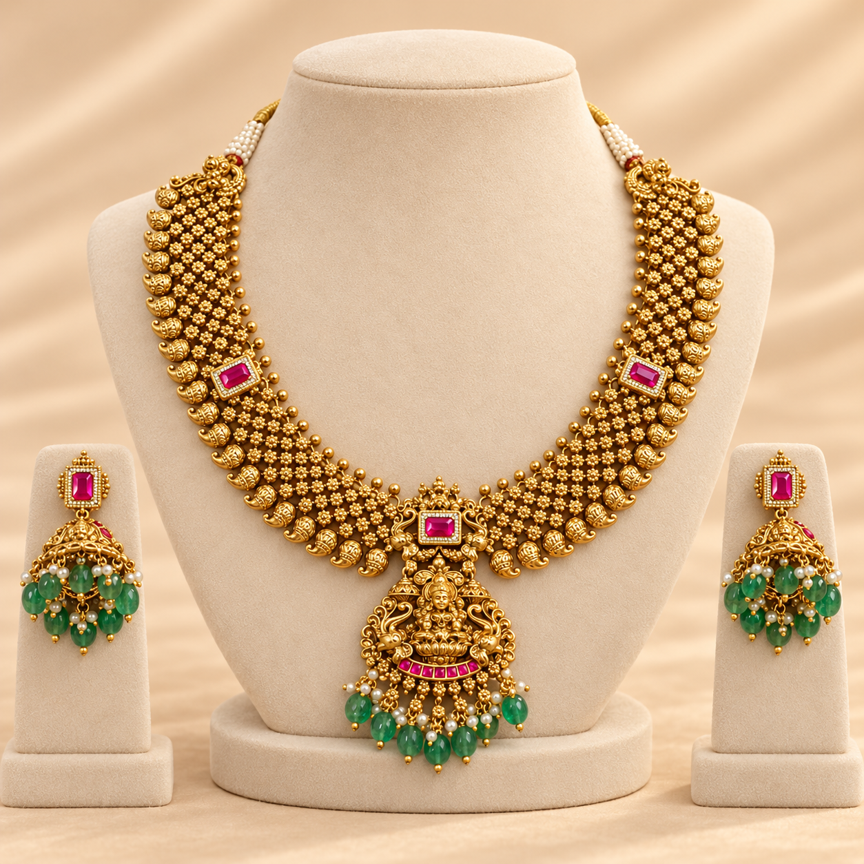 Antique_Lakshmi_Necklace_Set_with_Green_Drops