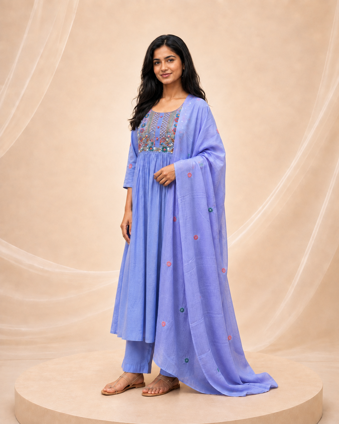 Lavender Bloom Embroidered 3-Piece Anarkali Set