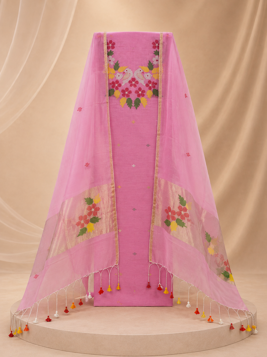 Handwoven Jamdani Cotton Silk 2-Piece Unstitched Suit Material Set