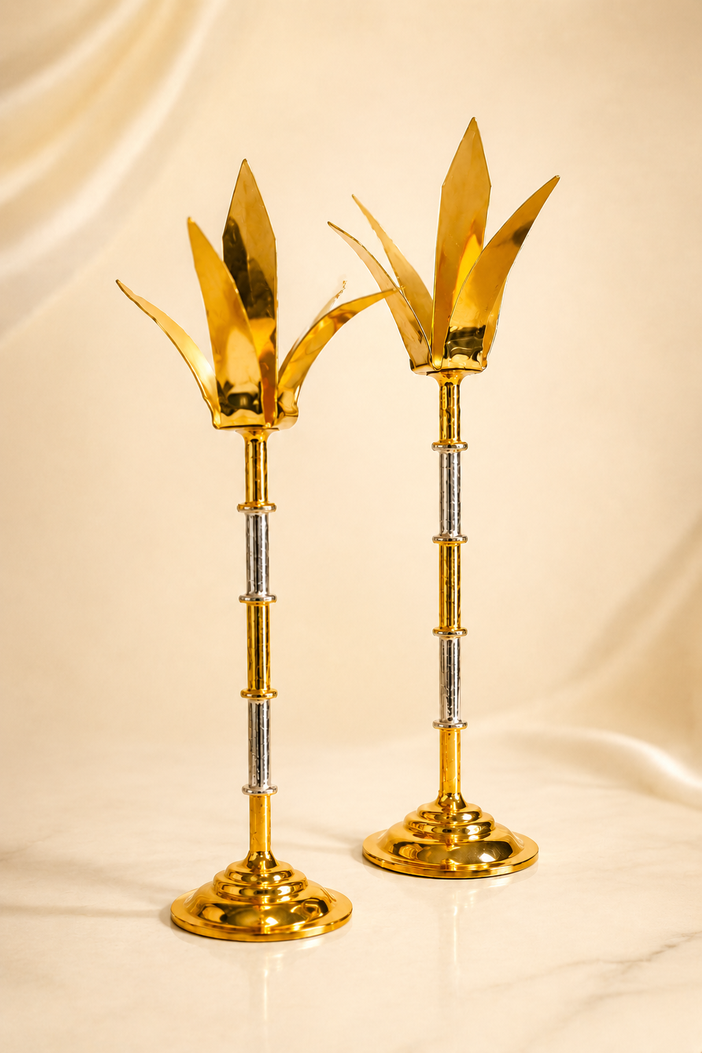 German Silver Sugarcane Stalks Festival Pair