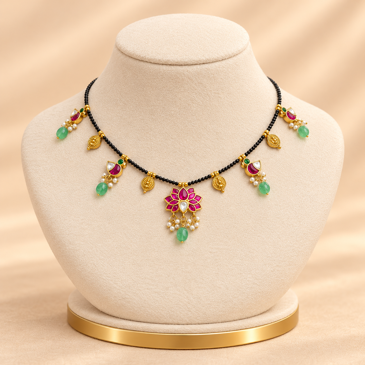 Ruby_Lotus_Black_Bead Mangalsutra