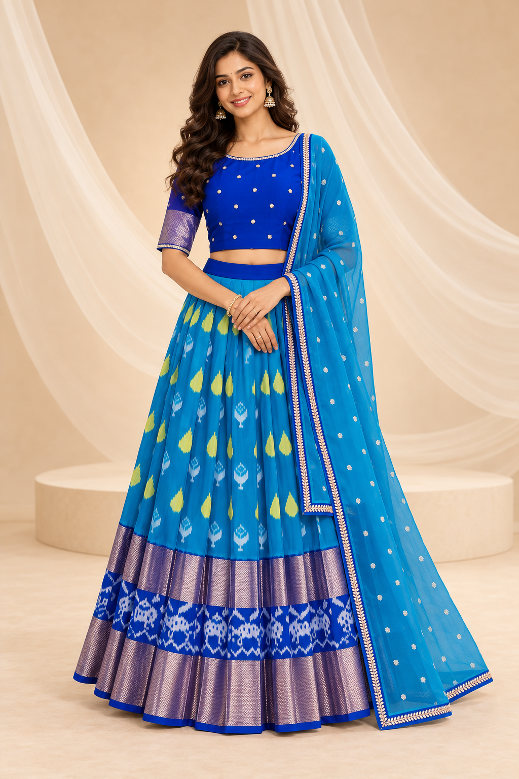 Royal Blue Printed Lehenga Set