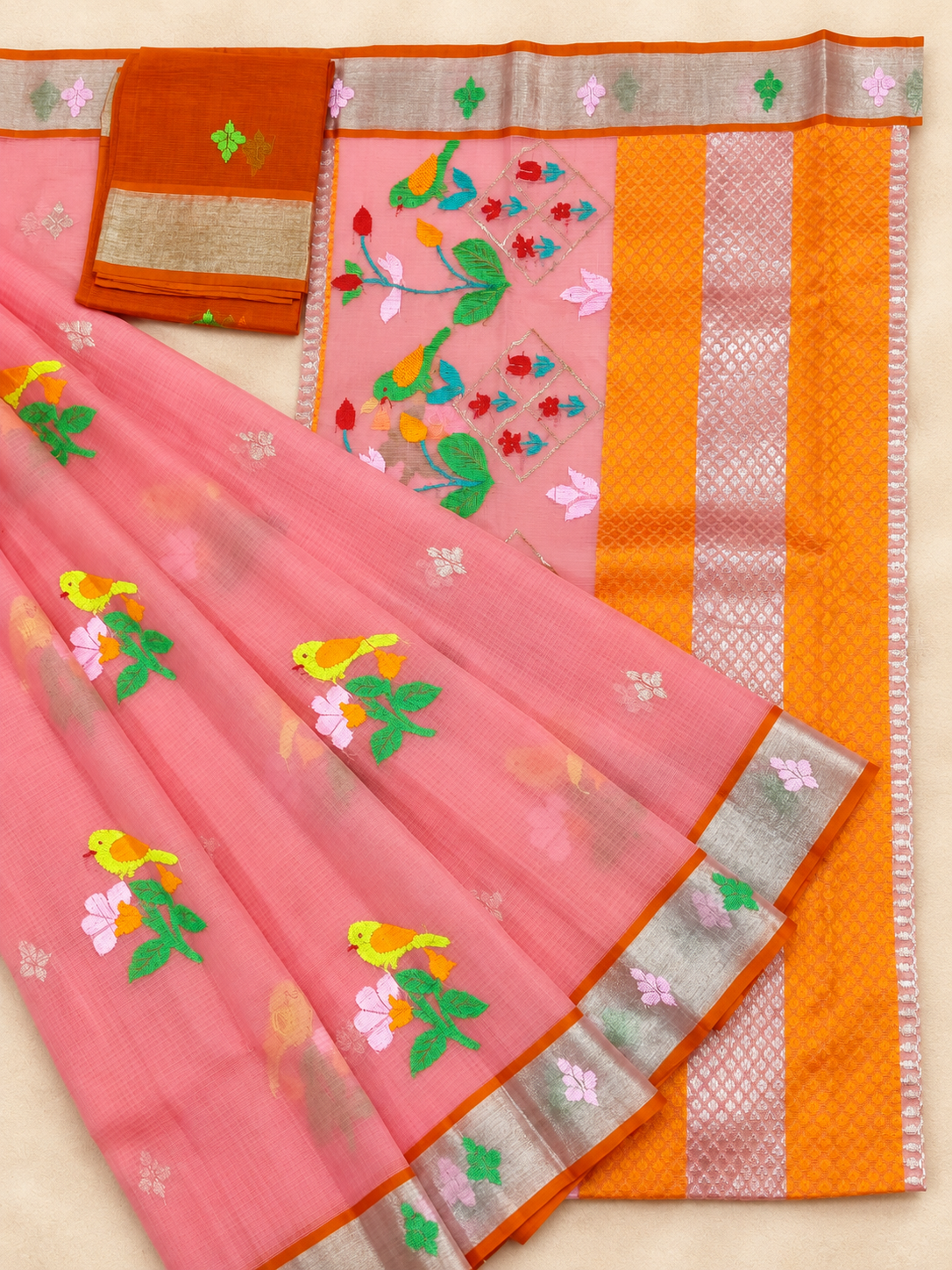 Pink Zari Kota Handloom Saree