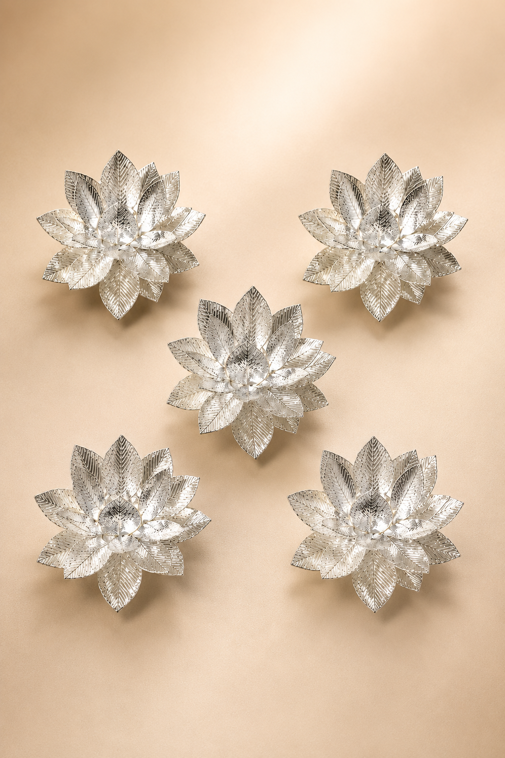 German Silver Pooja Ritual Flowers Set (108 Pcs)