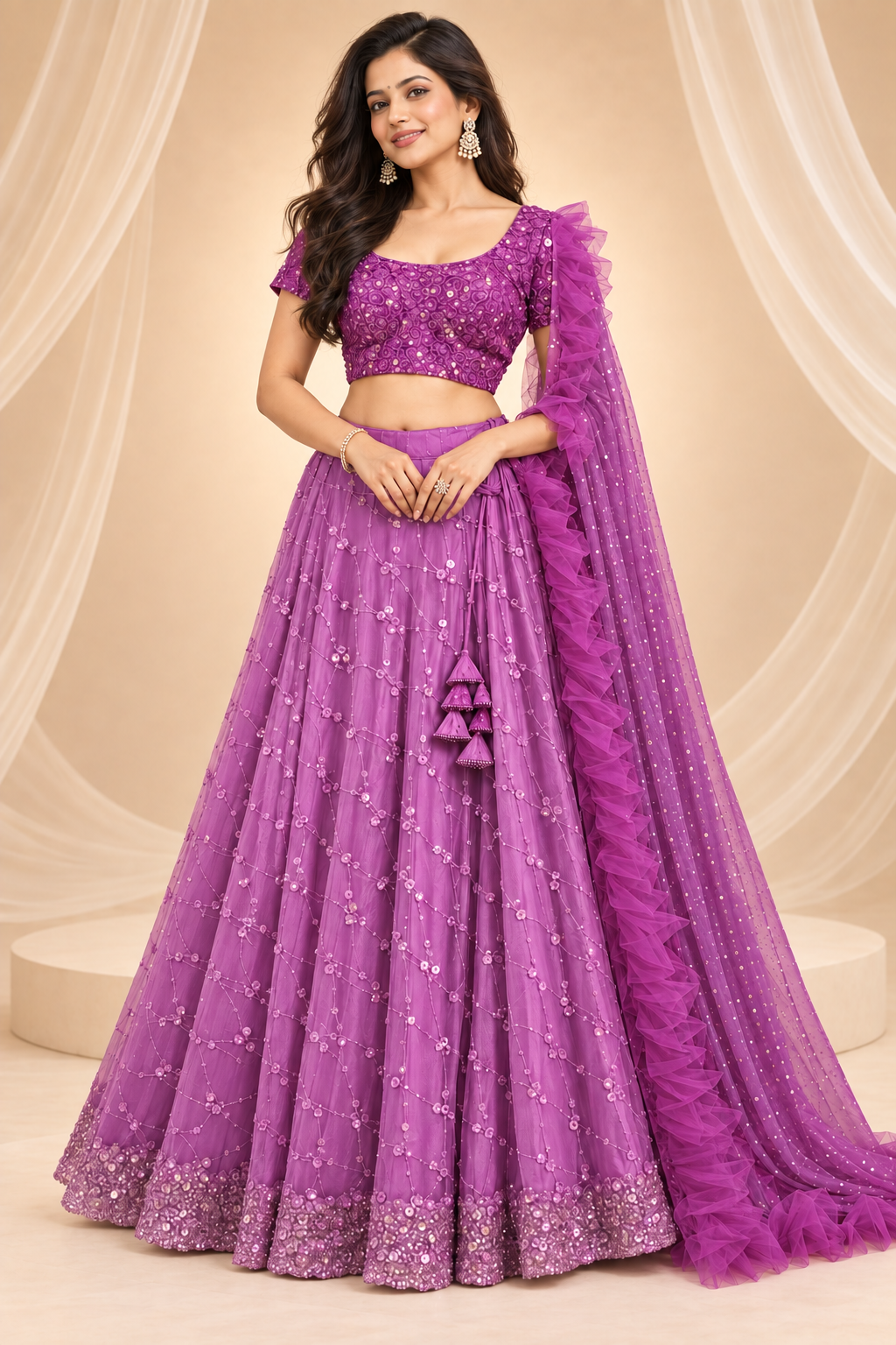 Purple Embroidered Lehenga Set