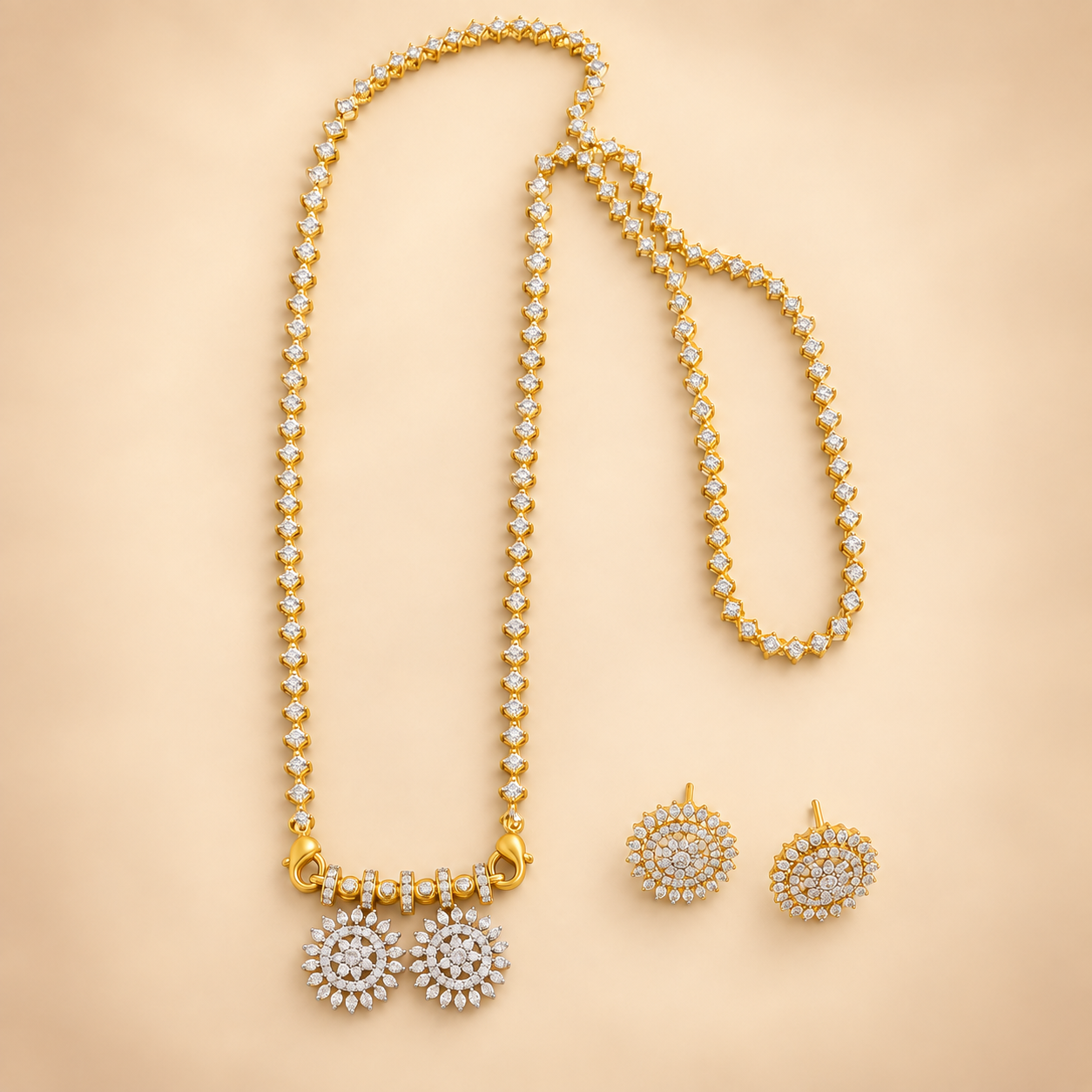 White Stone Floral Pendant set