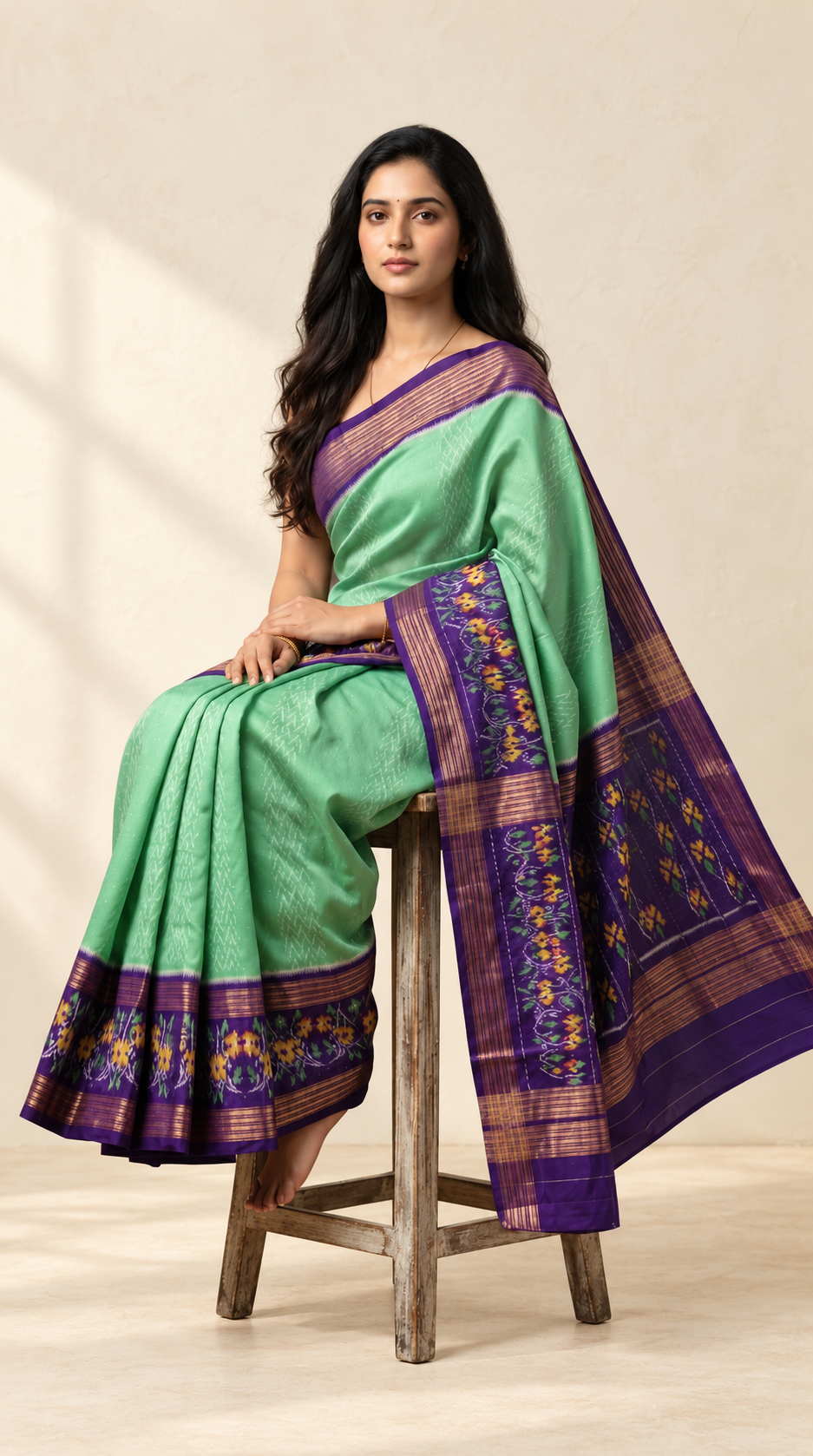 Mint_Green_and_Purple_Pochampally_Ikkat_Pure_Silk_Saree